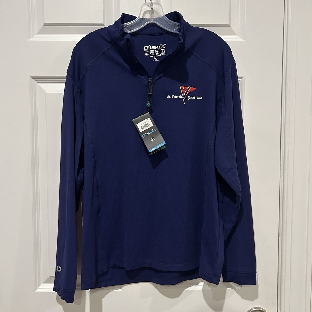 IBKUL Mens M L/S Zip Mock Pullover Blue St Petersburg Yacht Club Icefil UPF50+